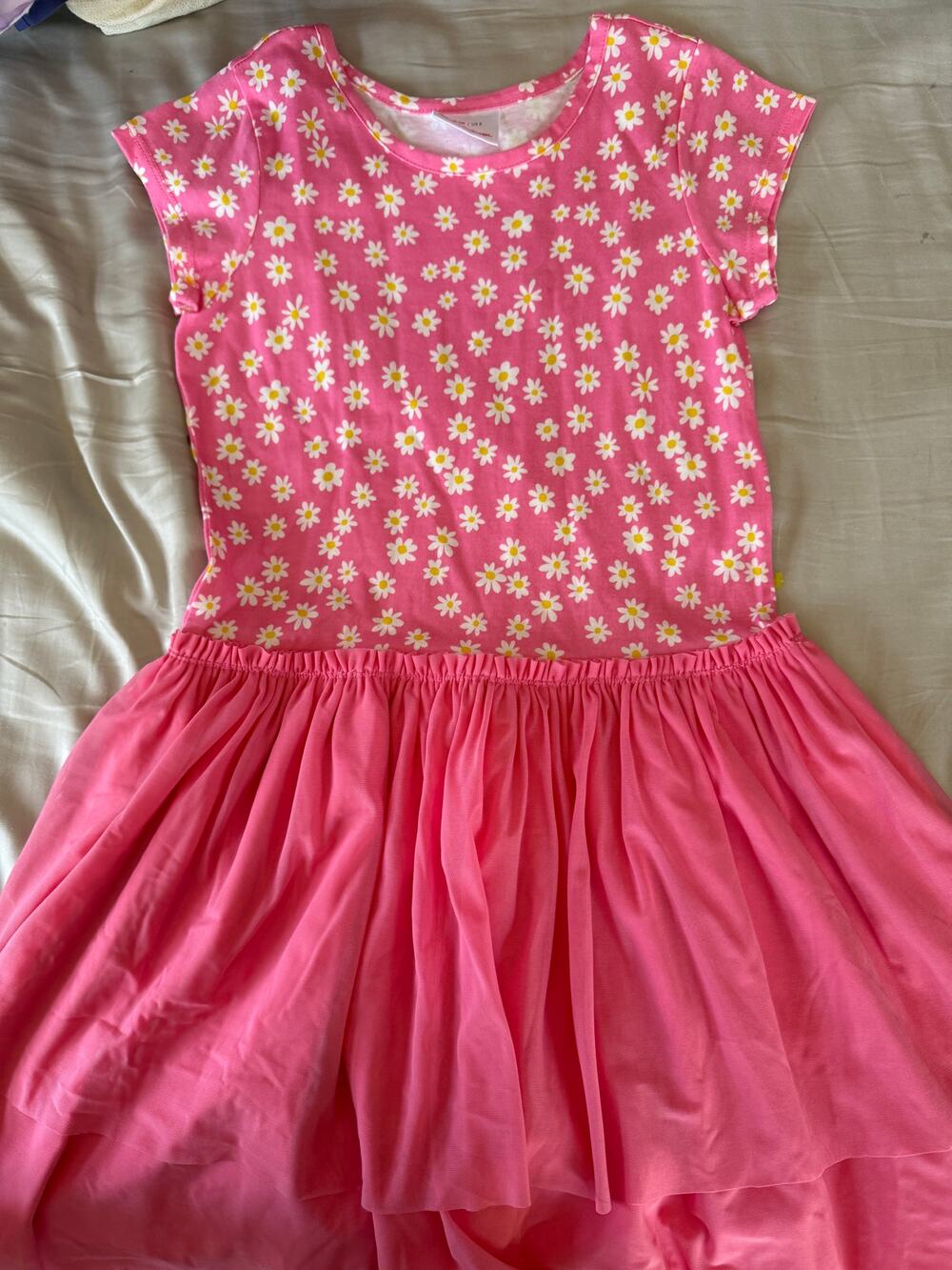 Hanna Andersson Pink Dress With Tulle and daisy flowers size 130